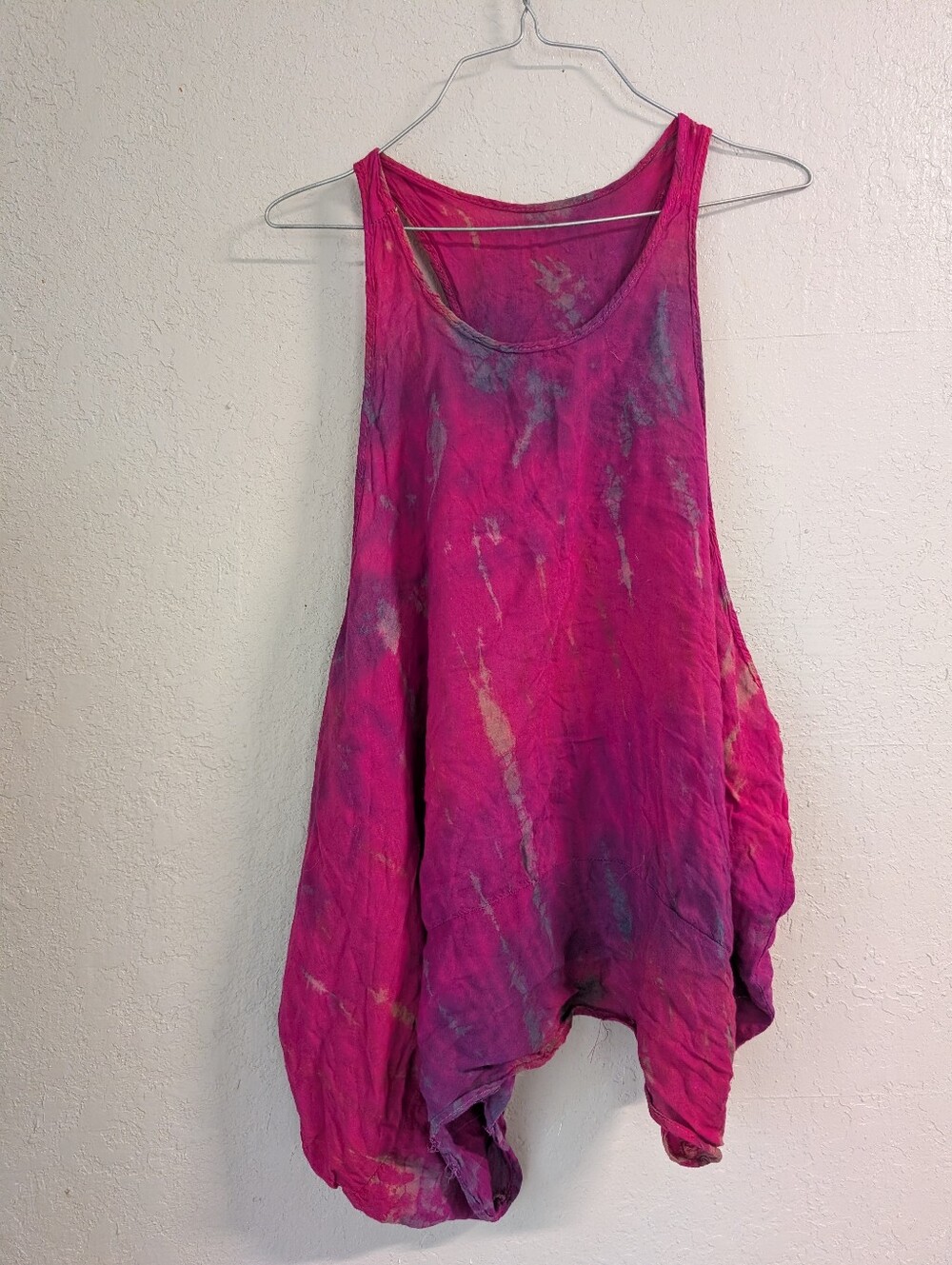 Oversized Magenta Tie-Dye Flowing Tank Top One Size Balloon Lagenlook Hippie